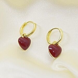 Red Heart Hoop Earrings